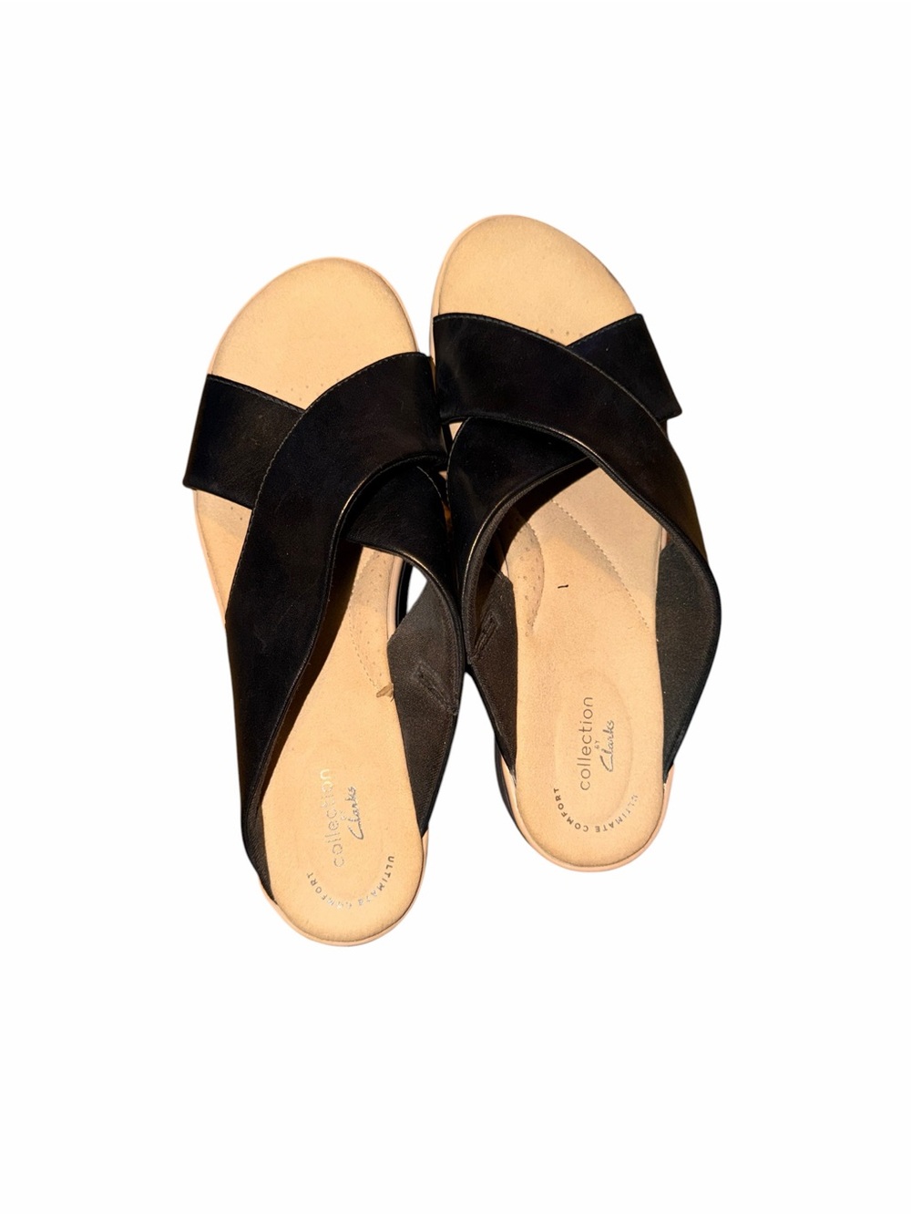 Clarks Collection Black Leather Cross-Band Sandals for Women Size 9 1/2